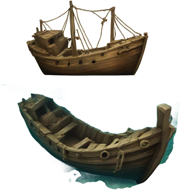 Shipwrecked boat at the bottom of the ocean  emoji