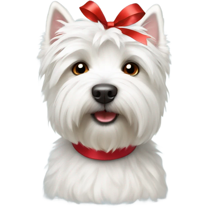 cute fluffy westie with red ribbon on top of head emoji