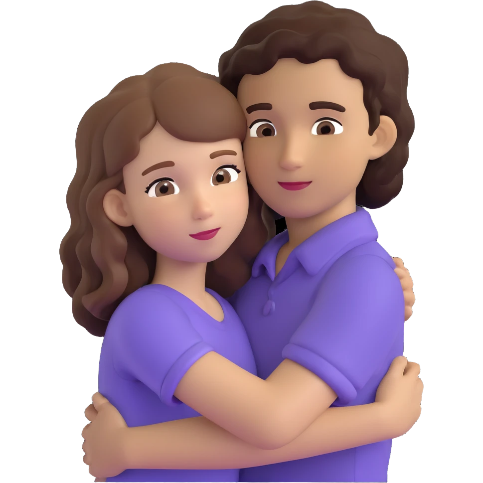 girl with long light brown hair and pale skin hugging a boy with short black curly hair and tanned skin emoji