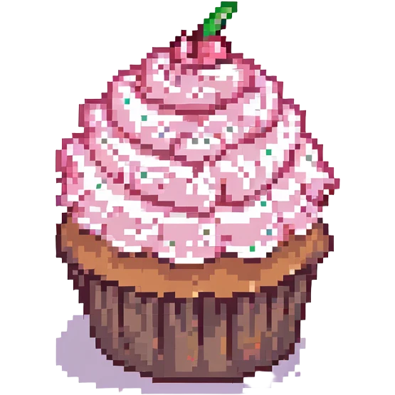 cupcake with pink icing, pixel art style emoji