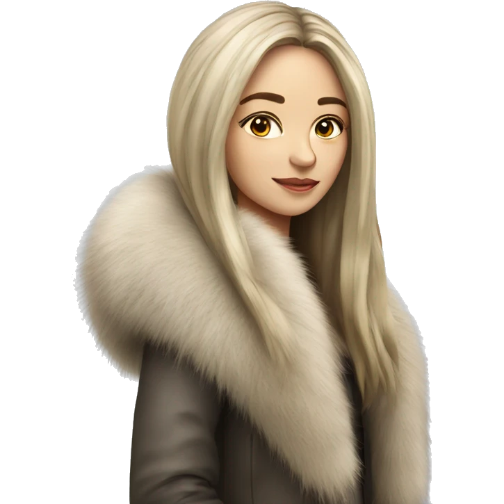 Realistic pretty Russian woman with long hair with fur coat no smile   emoji