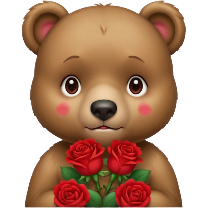 Cute bear with crying  eyes holding roses with this emoji expression  emoji