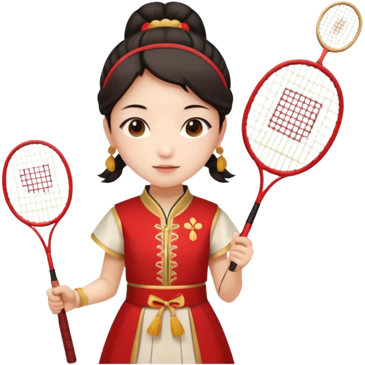 ancient gongsam girl with 1 badminton racket, red emoji
