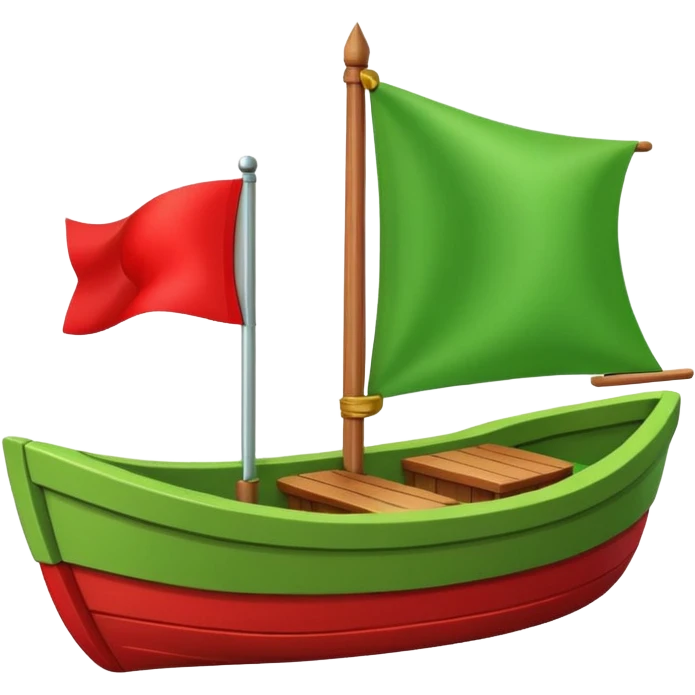 green boat in cartoon having a small place and a small red flag on it emoji