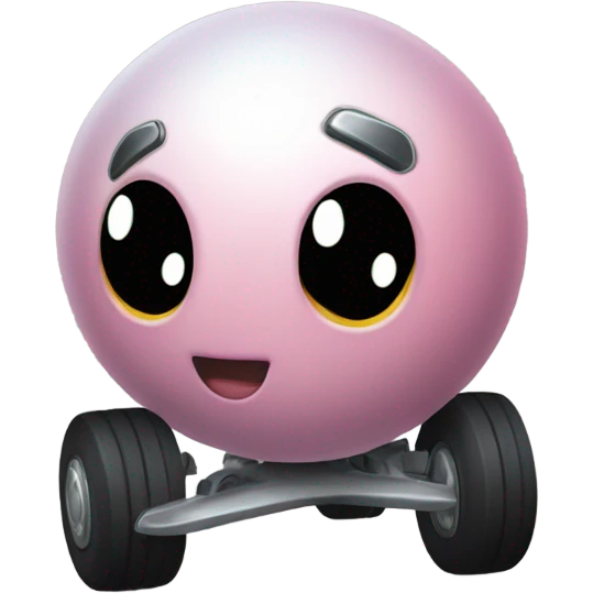 Metal cute black eyes Kirby ball driving on 4 car wheels emoji