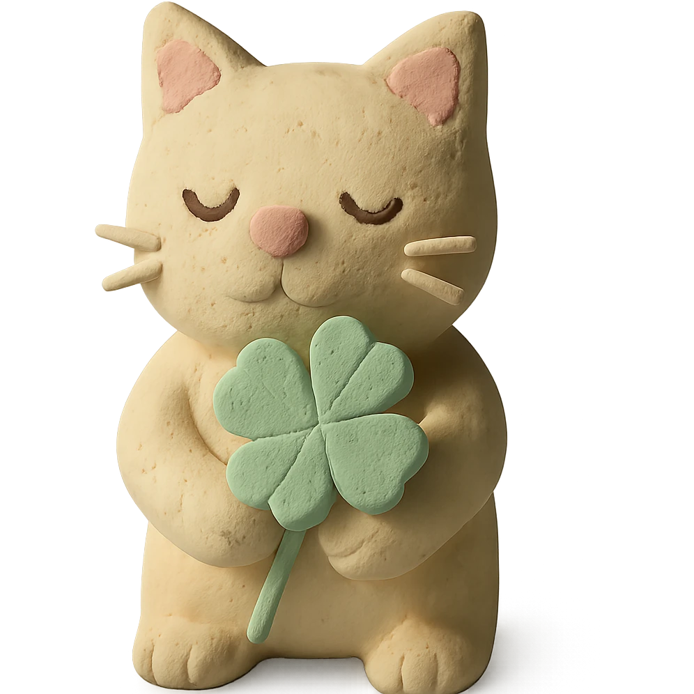 claymation style cat with clover, pastel colors emoji