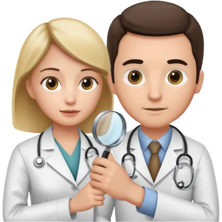 medico olhando a pele do braço de um paciente com uma lupa emoji