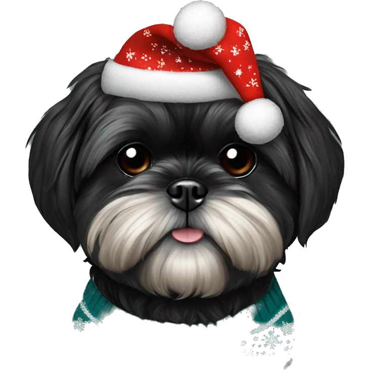 All black Shih Tzu with Christmas sweater emoji