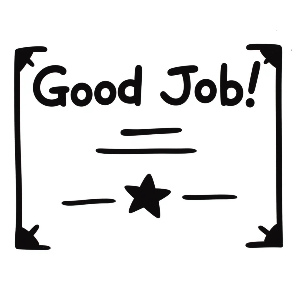 Achievement certificate with "Good Job!" in fun lettering and small star accents emoji