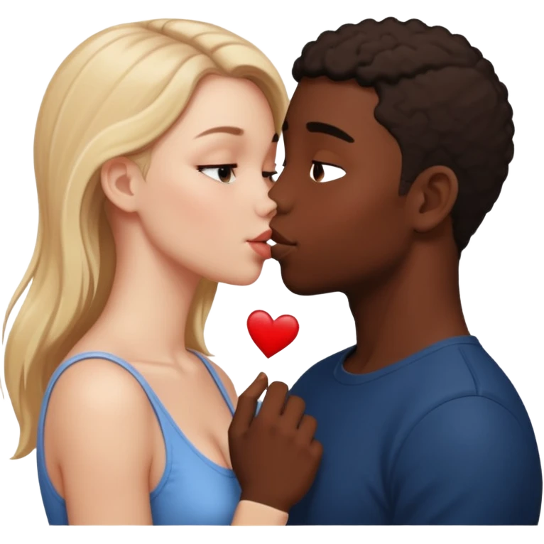 Please create a French kiss between a white girl and black boy emoji