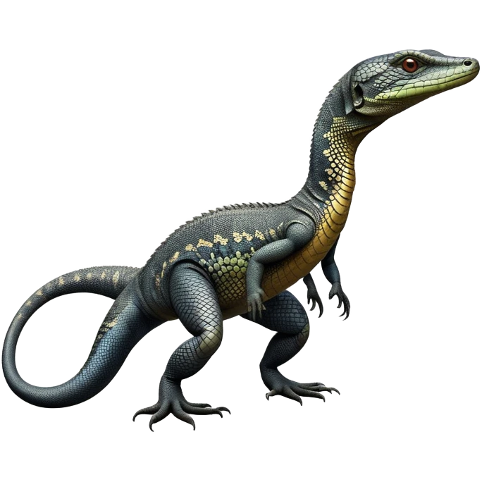 cinematic-monitor-lizard-realistic-full-body-standing-emoji,-long-powerful-tail-dragging-slightly-behind,-sleek-scaled-body-textured-with-rich-patterns,-head-tilted-dramatically,-dark-intense-eyes-observing-its-surroundings,-simplified-yet-realistic-focused-features,-highly-detailed,-glowing-with-an-almost-sarcastic-glow emoji