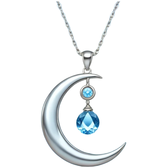 Silvery silver moon necklace with a light-blue crystal hanging attached necklace   emoji