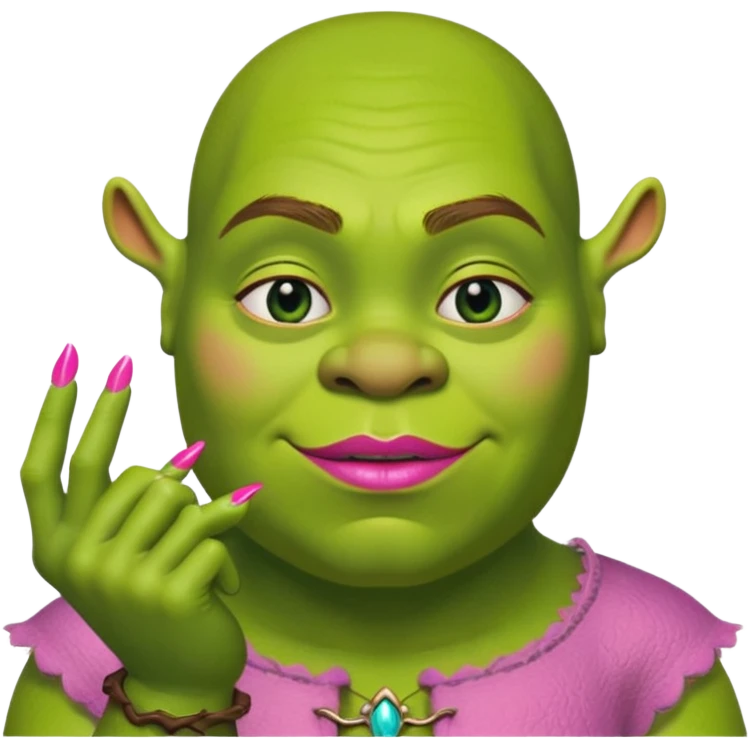 Shrek with pink long nails and pink lipstick emoji