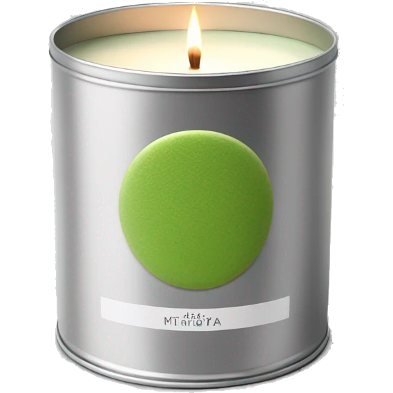 pretty matcha scented candle in silver tin with label realistic emoji