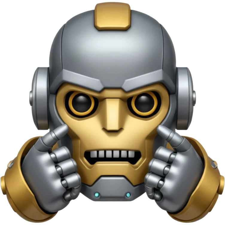 create an emoji with blitzcrank  (the league of legends champion)face in a sigma gigachad version that does the pose where u put ur index finger on top of your mouth to tell enemies to shut up or to signal that u mewing emoji