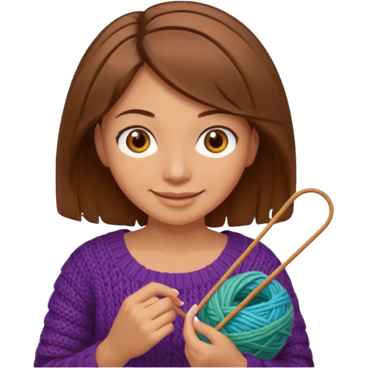  Woman with brown bobbed  hair and highlights light brown eyes no glasses tangked yarn  Knitting emoji emoji