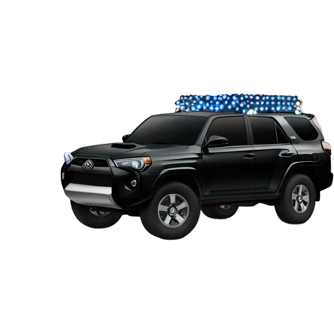 A black Toyota 4Runner with black wheels and Christmas lights on top  emoji