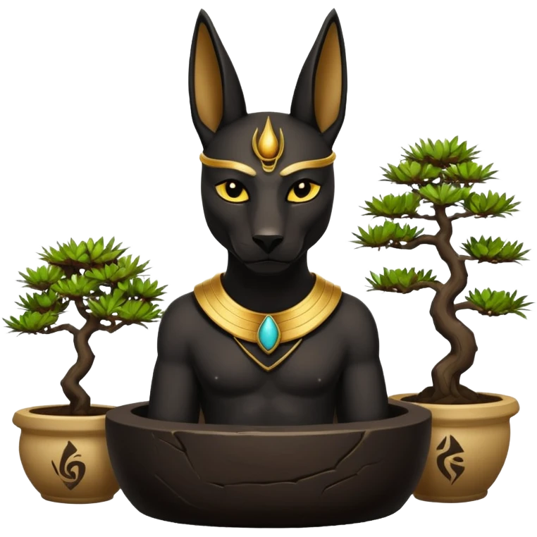  Comforting black fur Anubis mudman cracked bonsai pot  emoji