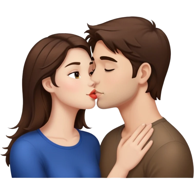A brunette girl kisses a guy with brown hair. emoji