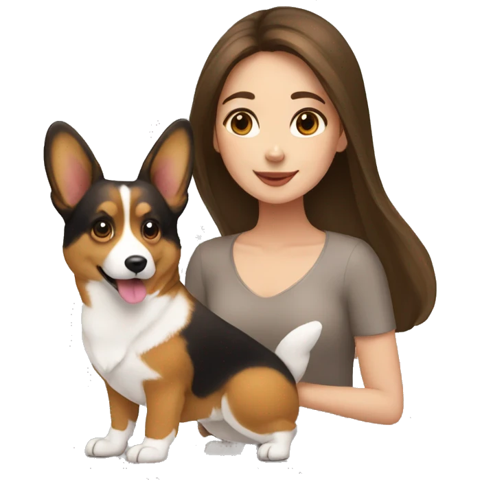 Brunette girl and corgi sending love emoji