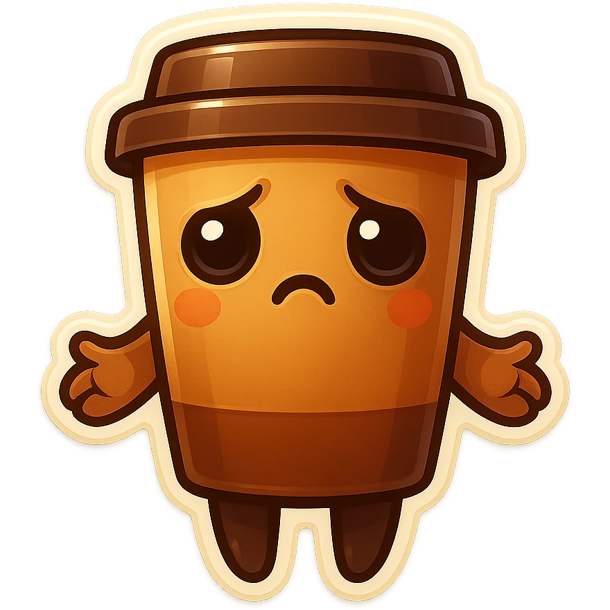 Tall coffee cup, somber, offerring a hug emoji