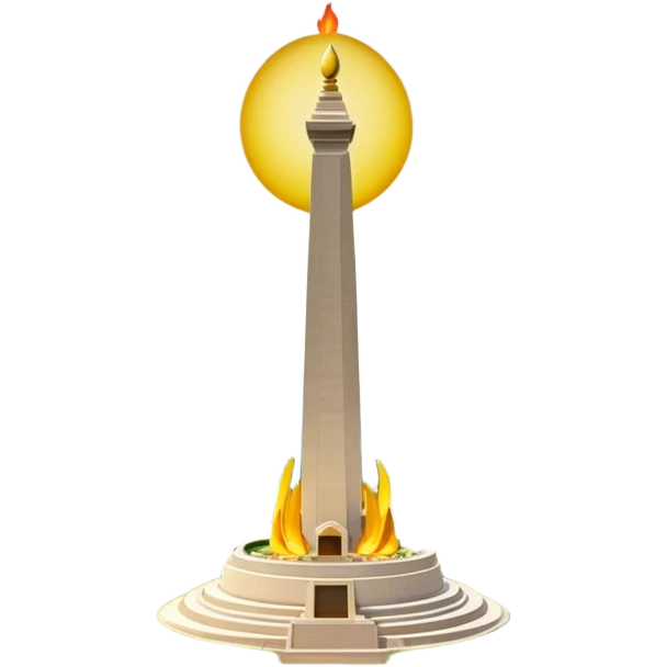 Cinematic Realistic Monas Landmark Emoji, showcasing the National Monument in Jakarta, a towering obelisk with a golden flame, set within a lush park under a clear, radiant sky. emoji