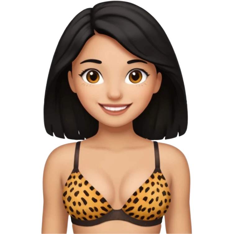 a girl with big boobs wearing a bra cheeta print black haired girl emoji