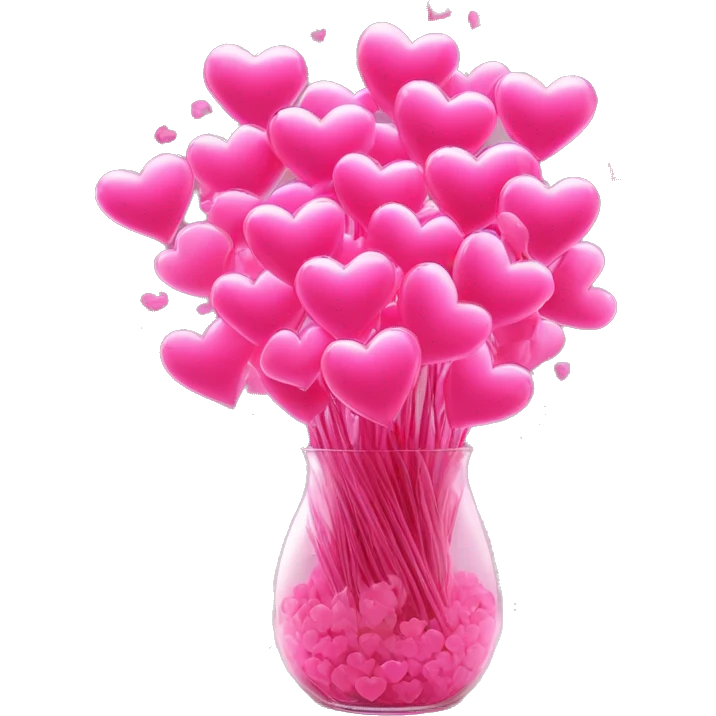 10000000 huge pink hearts on stems in a clear glass vase emoji