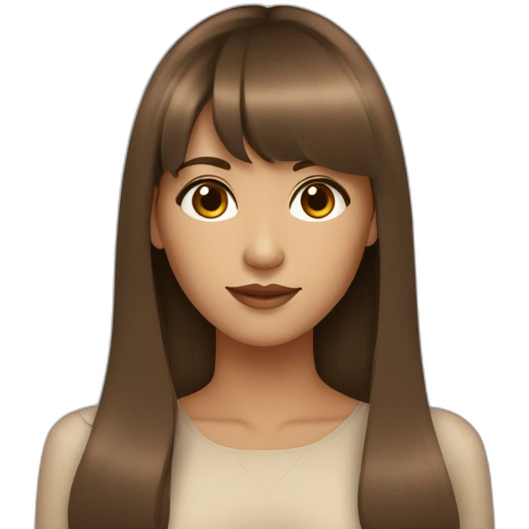 beautiful woman with long brown hair with bangs, brown eyes tan skin emoji