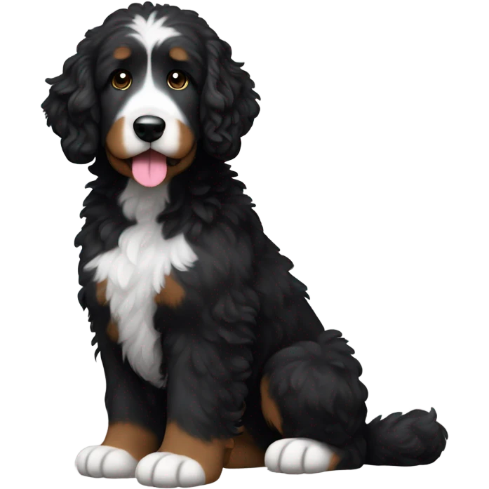 A black bernadoodle dog, black fur on everything except white belly and paws emoji