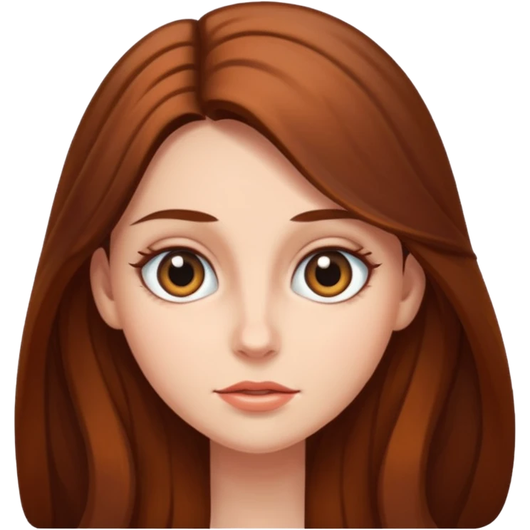 Woman with long brown hair and bug eyes emoji