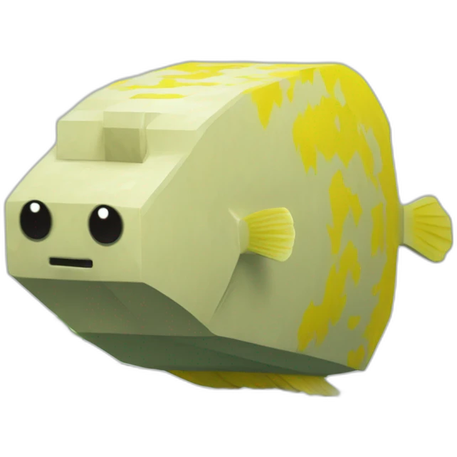 cube yellow fugu fish with two fins and tail in minecraft style full size emoji