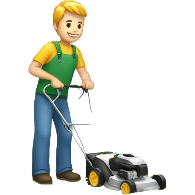 normal man cutting grass with lan mower emoji