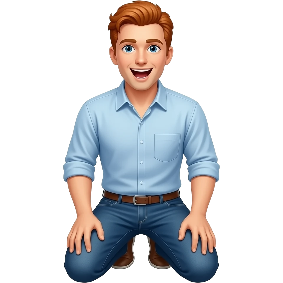 submissive red haired man kneeling with mouth open emoji