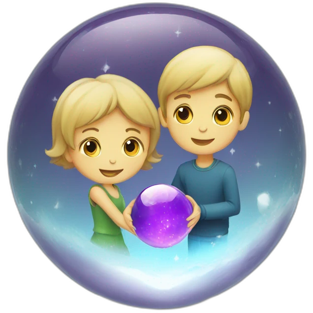 Crystal ball with boy and girl inside it emoji