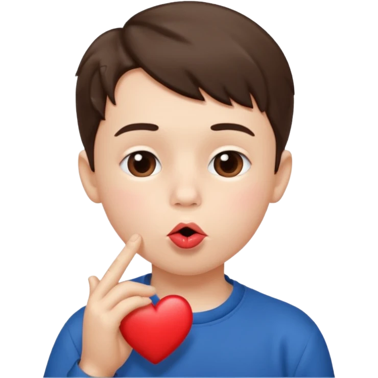 Emoji, boy's face blowing a kiss, puckered lips, small heart emoji