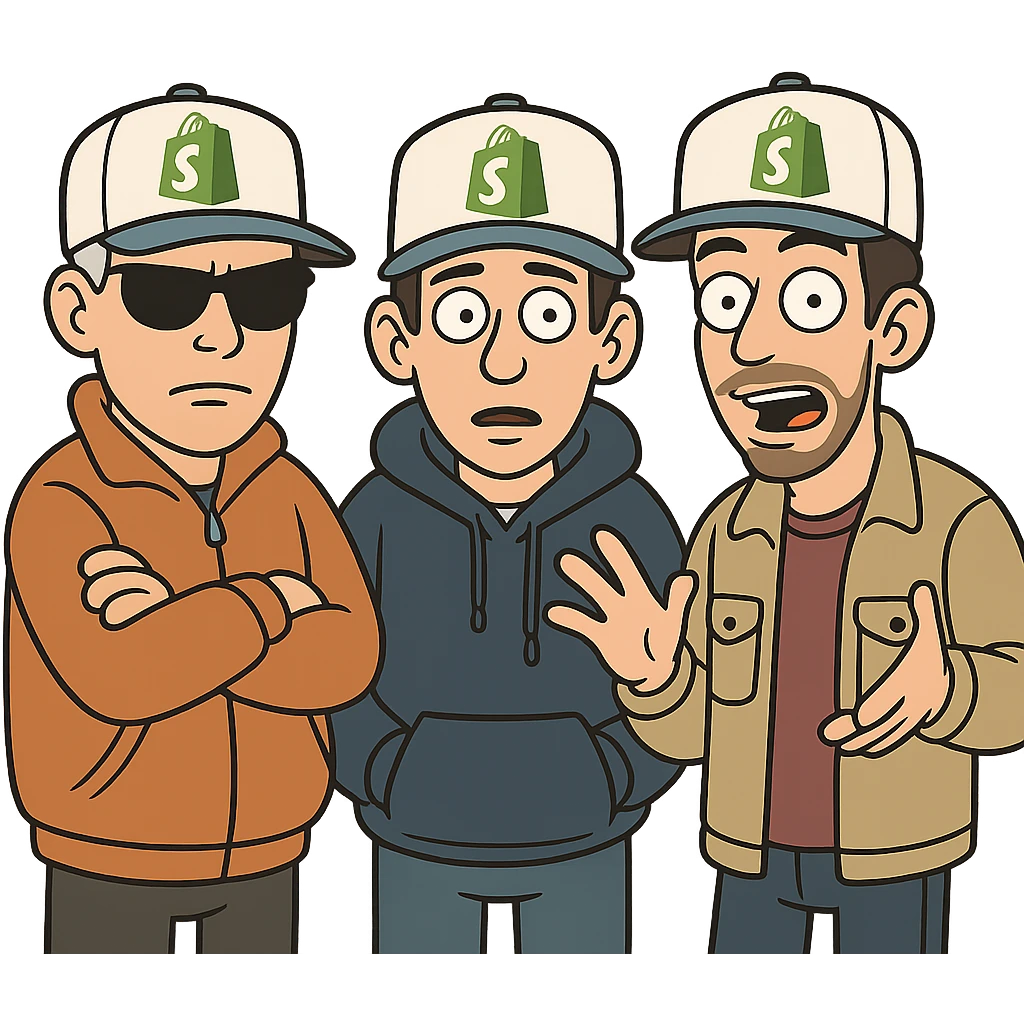 the Beastie Boys wearing hats with the Shopify logo emoji