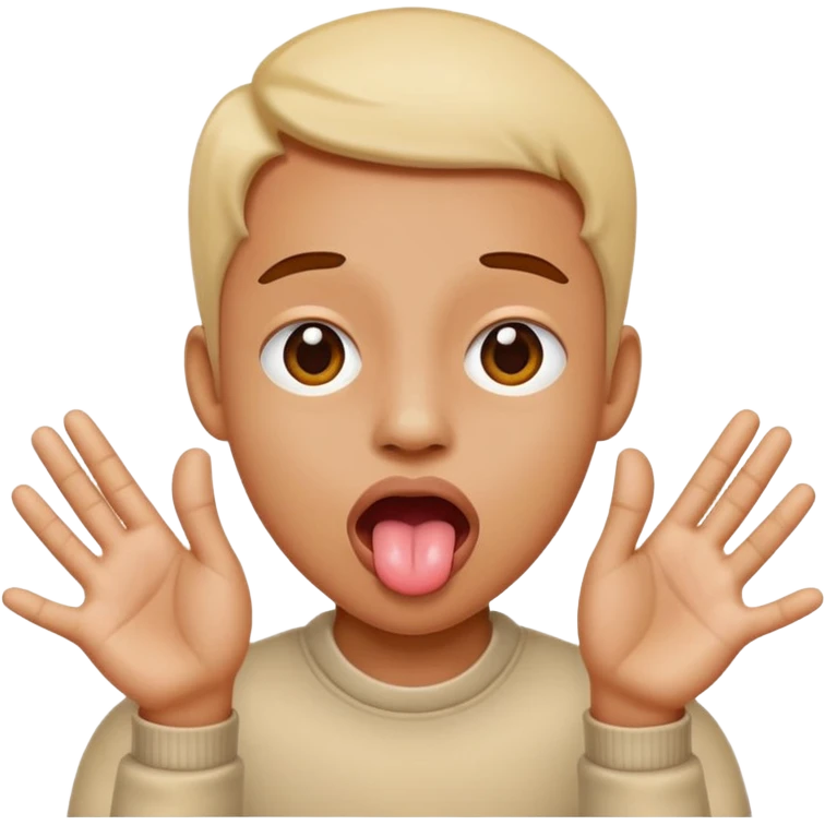 Sticking tongue out with hands gliding through emoji