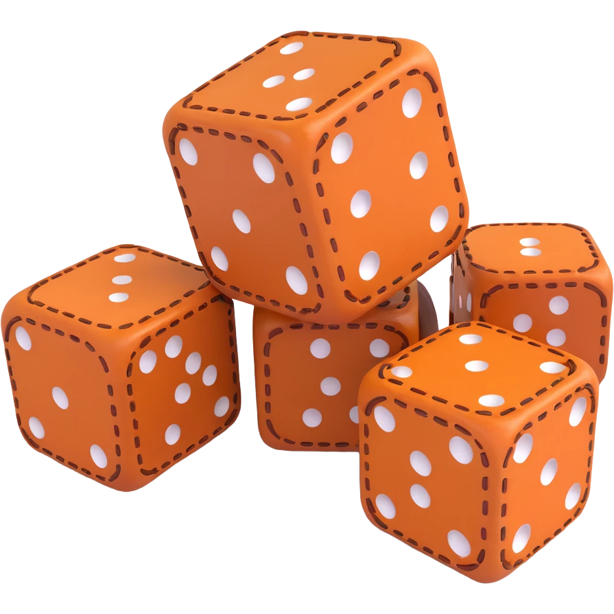single dice, 3D, luxury, brown camel leather with orange stitching, no text emoji