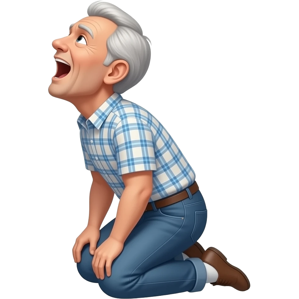 HEAD UP NOT SMILING NOT SMILING side on kneeling submissive older man with mouth wide open not smiling emoji