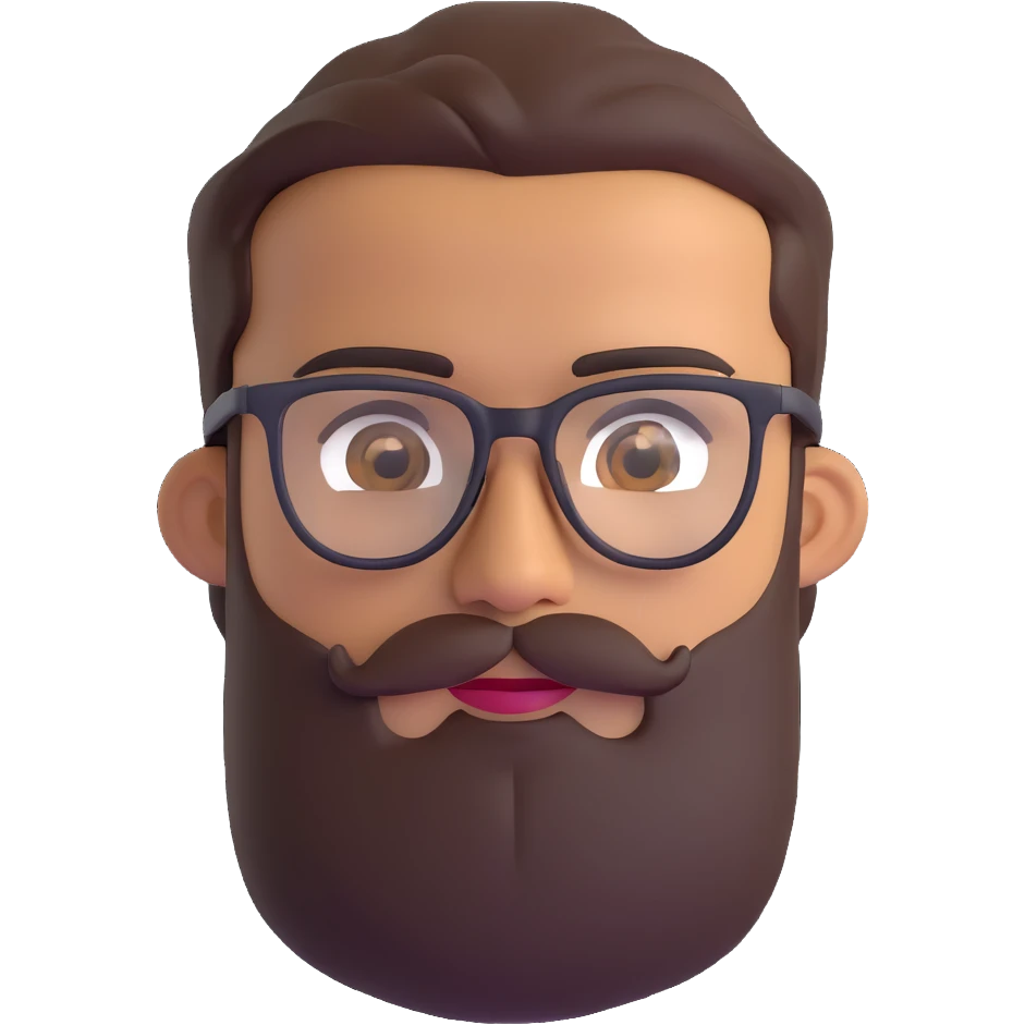 man with medium beard, connected eyebrows, olive tan skin, brown eyes, and glasses emoji