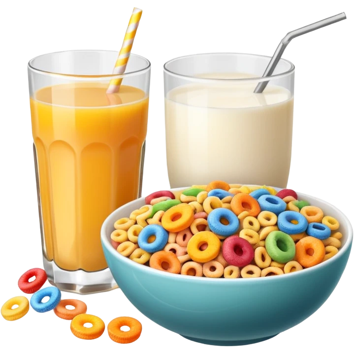 A glass of juice and a bowl with cereals emoji
