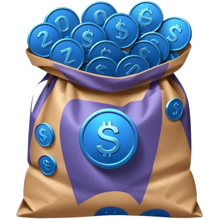 blue coins inside a brown bag  emoji