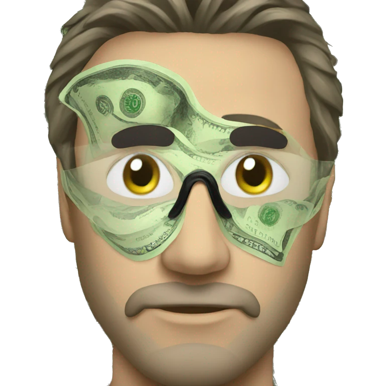 man wearing eye mask made of money emoji