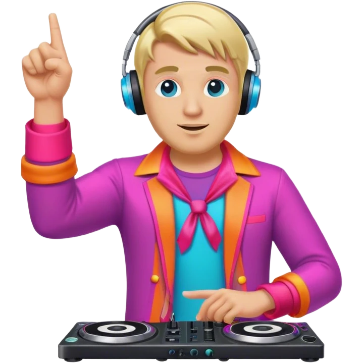 blond big man dj in colorful outfit pointing left emoji