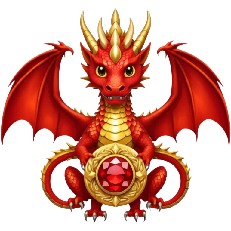 Golden Dragon with wings crest/brosch in a circle with red gems emoji