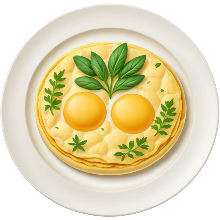 omlette on plate, some garnish on omlette emoji