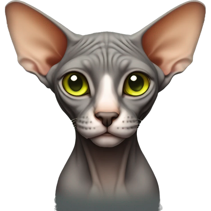 Sphynx full body dark-grey-brown-colour orange-snout light-green-eyes  emoji