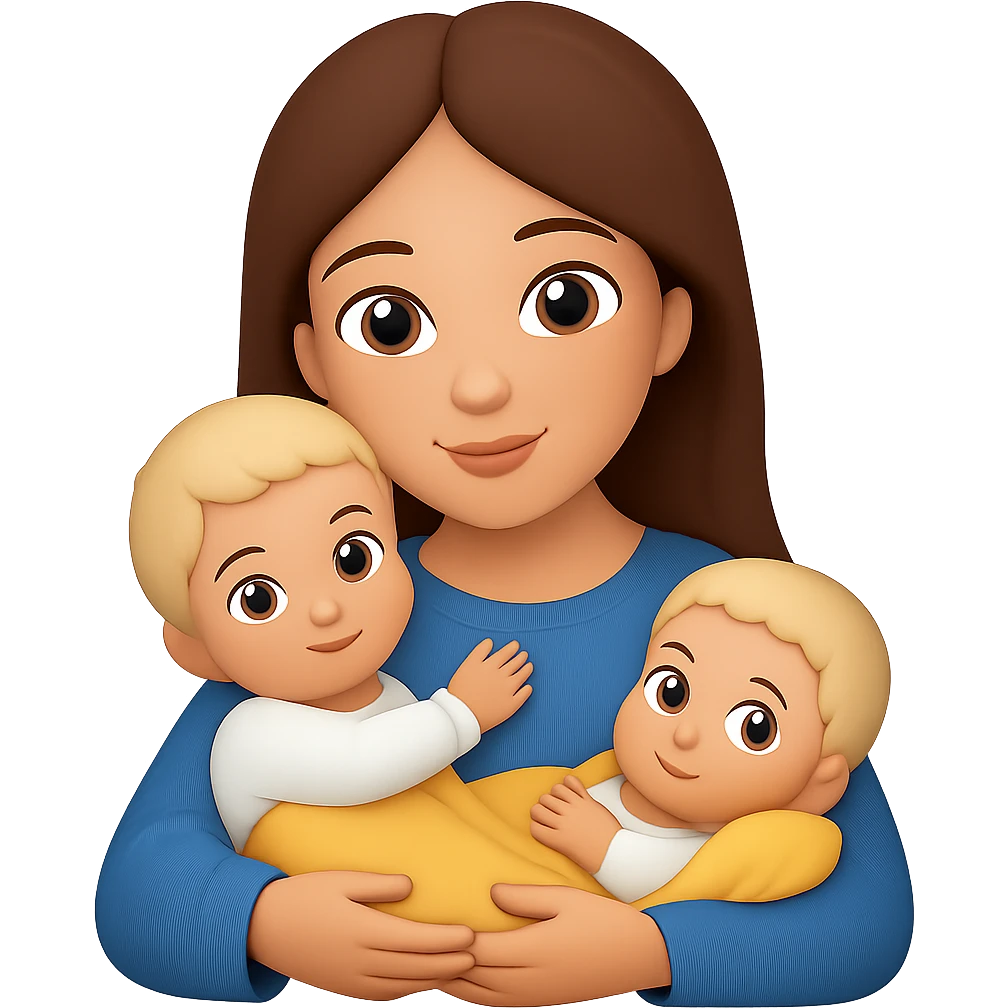 Remove hood from Mary, give her brown hair, keep light skin and baby Jesus, in emoji style. Remove background. emoji