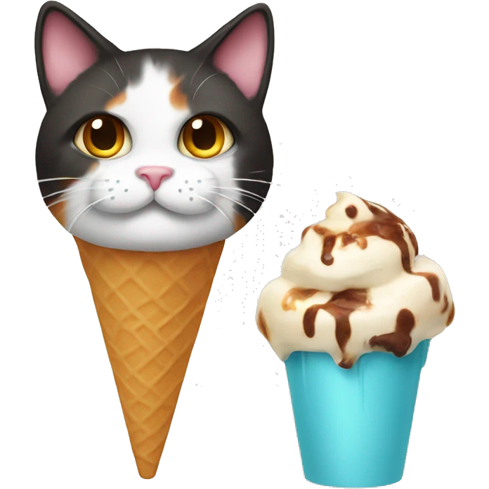 Icecream with fat calico cat emoji